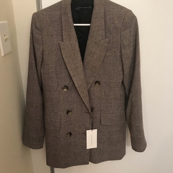 zara double breasted checked blazer
